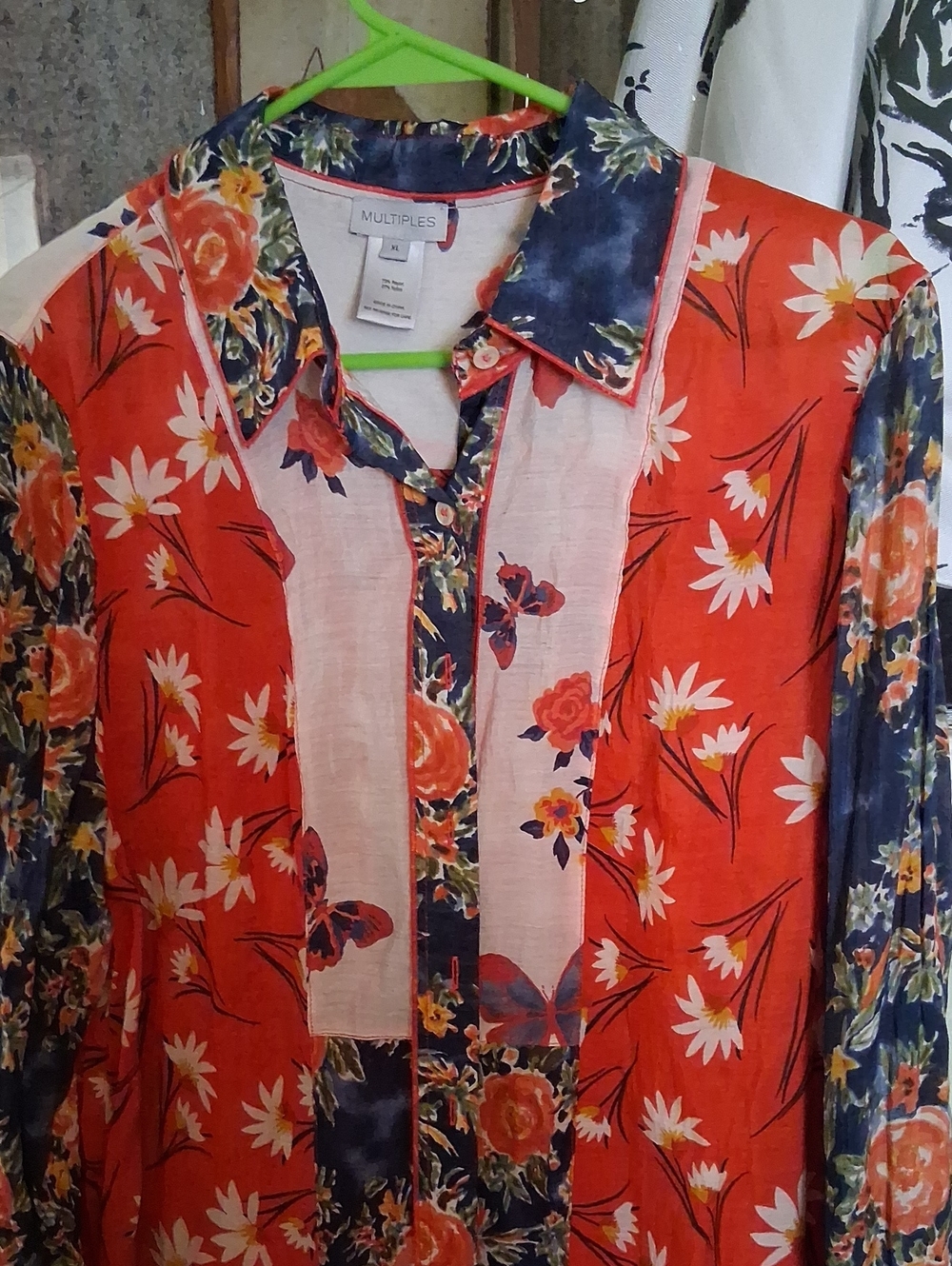 Multiples Red Floral Button-Up Women's Top